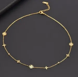 Authentic Women 14K Gold Plated Flower Star CZ Station Necklace PE44