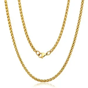 Authentic 3mm Unisex Gold Plated Stainless Steel Wheat Spiga Chain Necklace For Women Men