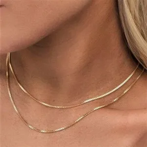Authentic 1.5-3mm Stainless Steel 18K Gold Plated Women Men Box Chain Necklace 16-24''