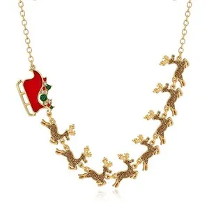 Authentic Chain Necklace Gold Plated Deer Link Chain Enamel Red Rhinestone 18.46 in N101