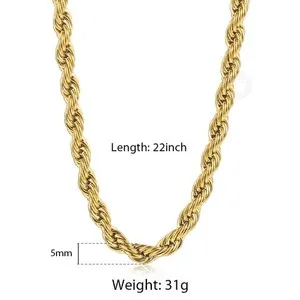 Authentic Gold Plated Rope Chain Necklace 3/5/7mm 16-30" Choker Men Women