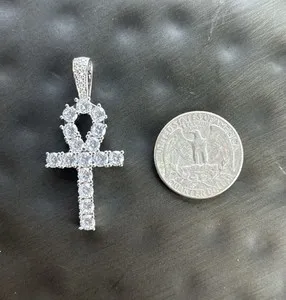 Authentic GLd Shop Iced Ankh Cross Pendant White Gold Plated CZ Stones