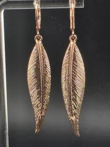 Authentic Joan Rivers Rose Gold Plated Feather 2.5" Chandelier Dangle Earrings Leverback