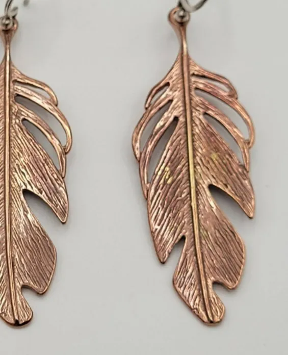 Authentic Ethereal Whispers: Rose Gold Feathered Leaf Talismans
