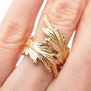 Authentic HAGIT GORALI Sterling Gold Plated Vintage Israel Modernist Feather Ring Size 5