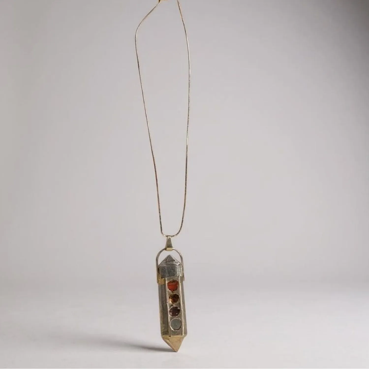 Authentic Gold-Plated Clear Quartz Point Necklace with Multi-Stone Accents chakra inspired