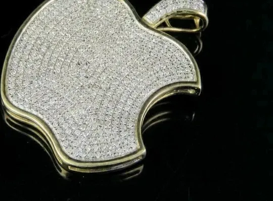 Authentic 2.20Ct Round Cut Diamond Apple Shape Pendant Men's 14K Yellow Gold Plated