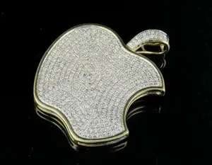 Authentic Men's 2Ct Round Cut Moissanite Apple Charm Pendant 14K Yellow Gold Plated Silver