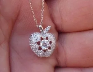 Authentic Round Cut Simulated Diamond Women's Apple Shape Pendant In 14k White Gold Plated