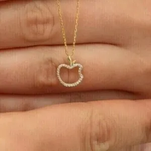 Authentic Round Cut Simulated Diamond Women's Pretty Apple Pendant 14k Yellow Gold Plated