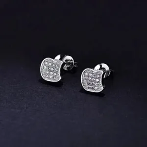 Authentic Women's Tiny Apple Charm Stud Earring Natural Moissanite  14K White Gold Plated
