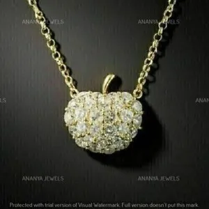 Authentic Moonlit Radiance: 1 CT Moissanite Apple Pendant in 14K Golden Light
