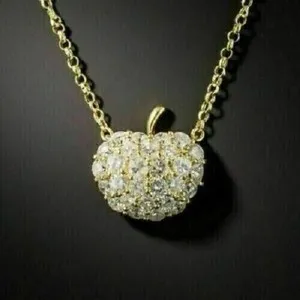 Authentic 1.50Ct Round Cut Moissanite Women's Apple Shape Pendant 14K Yellow Gold Plated