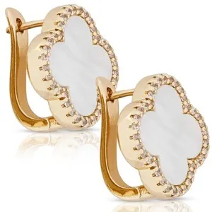 Authentic Four Leaf Clover Earrings 18K Gold Plated with White Shell | Mother of Pearl &