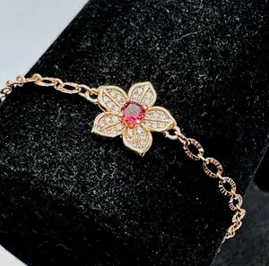 Authentic Natural Mozambique Garnet & CZ Bracelet – Rose Gold Plated Adjustable 6"-7"