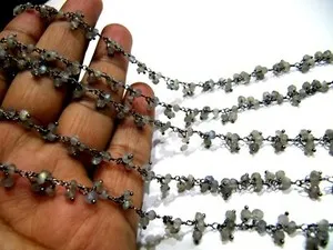 Authentic The Aurora Veil: 1 Foot Faceted Natural Labradorite Beaded Cluster Chain