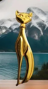 Authentic Tall Slinky cat gold Plated Sterling Silver vermeil brooch pin Sekhmet, Bastet