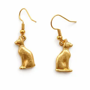 Authentic Radiant Bastet Golden Guardian Drop Earrings