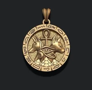 Authentic anubis cat bastet necklace, anubis cat bas pendant, Gold anubis bastet necklace