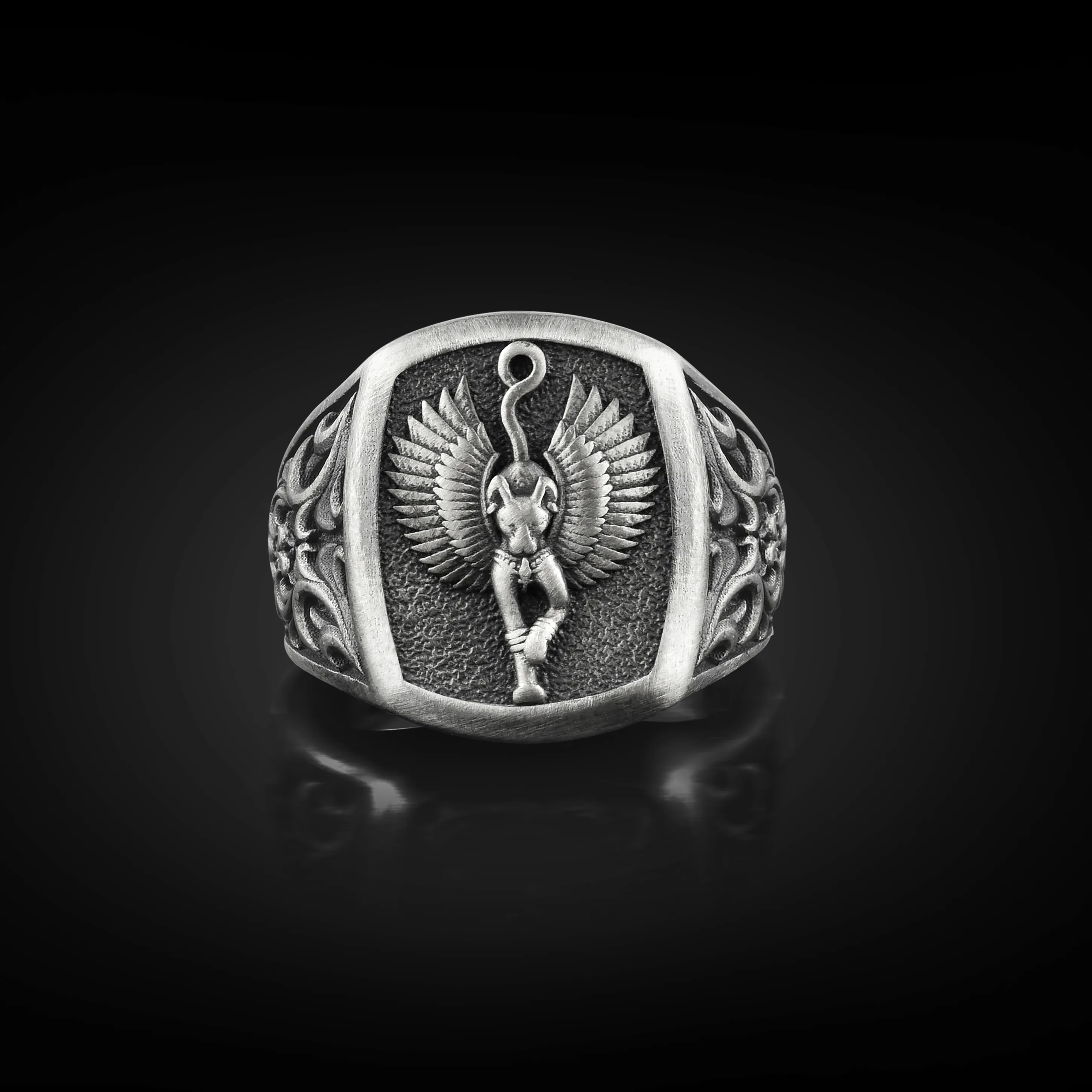Authentic Bastet The Fierce Lioness Warrior Goddess of The Sun Silver Signet Men Ring,