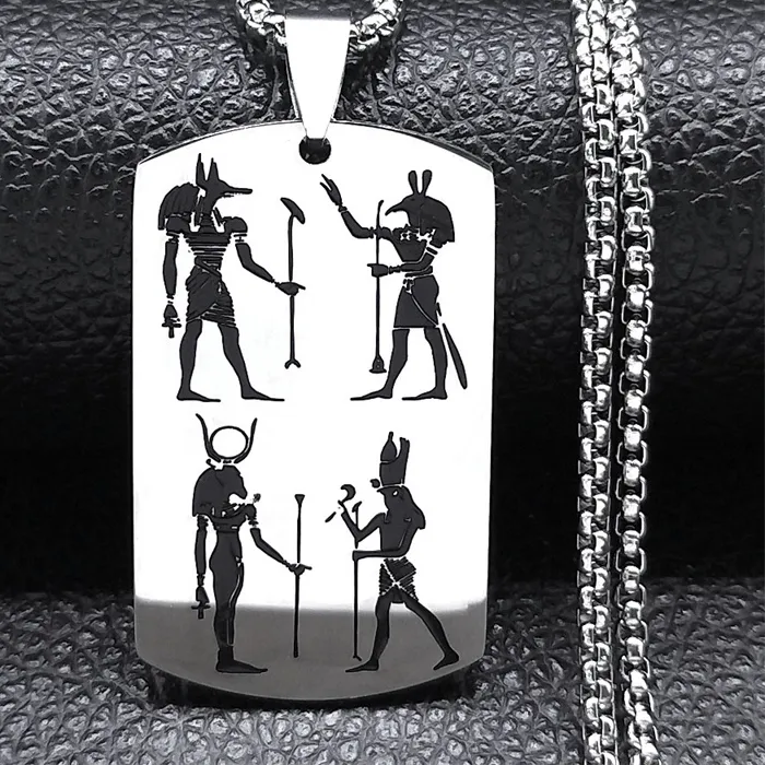 Authentic Ancient Egyptian God Horus Anubis Bastet Goddess Necklace Amulet Silver Color Chain Jewelry Collier N7918S02