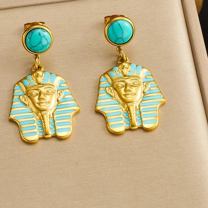 Authentic Pharaoh's Gaze Sacred Blue Enamel and Turquoise Amulet Earrings
