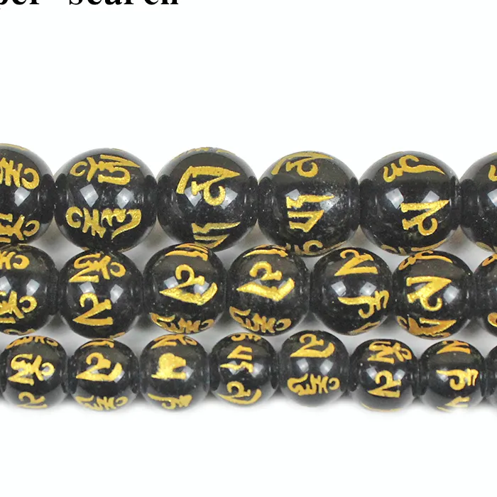 Authentic black Crystal Buddhism Golden Om Mani Padme Hum Mantra Bead Pick Size 8/10/12mm Necklace Bracelet DIY Jewelry Makings