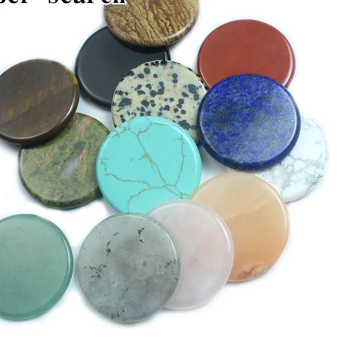 Authentic No Holes Natural Stone Round Beads Loose Crystal Lapis Lazuli Flat Stone Beads for DIY Earring Necklace Pendant Jewelry Making ﻿