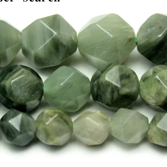 Authentic Natural Stone Big Cuts Faceted Green Grass Stone Purple Stripe Round Loose Beads 6 8 10 mm Pick Size Bracelet Necklace