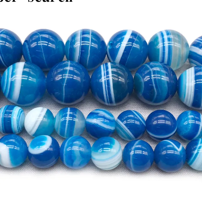 Authentic High-Quality Round Natural Blue Line Wrapped Silk Agates Onyx Loose Beads Earrings For Women Accessories Diy Hand String Jewelry
