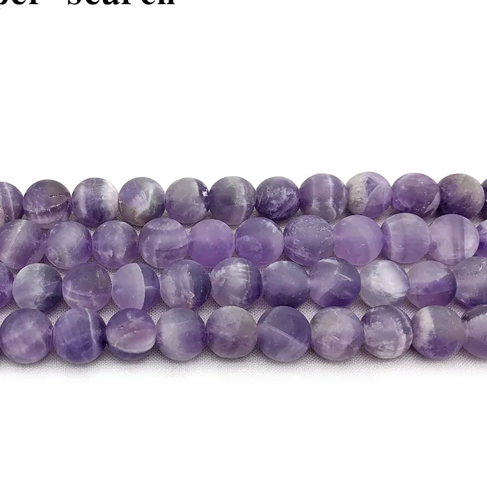 Authentic Natural crysta Stripe Amethysts Rock Crystal Beads Forst Dull Polish Matte Loose Round Beads 6 8 10 12 MM Fit DIY Jewelry Making