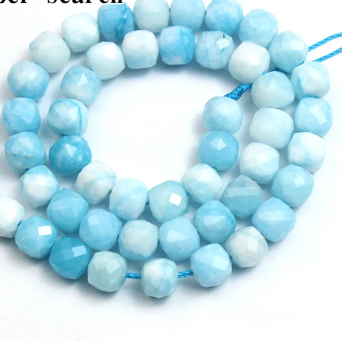 Authentic Celestial Azure Larimar And Chalcedony Faceted Cube Bead Talisman