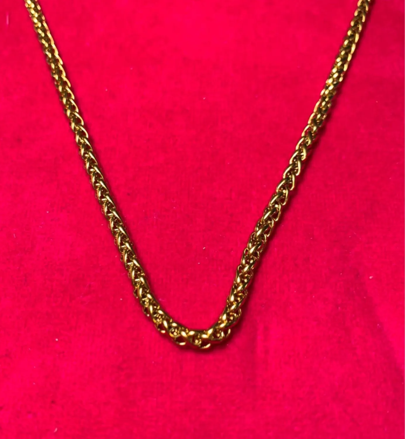 Authentic 16"-60" Man Woman 3mm  Gold Plated Stainless Steel Braided Wheat Necklace-GOLD