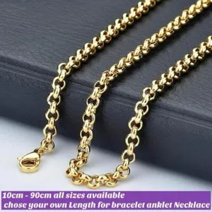Authentic 18k 18carat yellow gold  plated Unisex Rolo Belcher Necklace all sizes Width=3mm