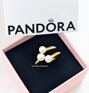 Authentic New 100% Authentic PANDORA Essence 14k Gold Plated 3 Pearls Open Ring 163285C01