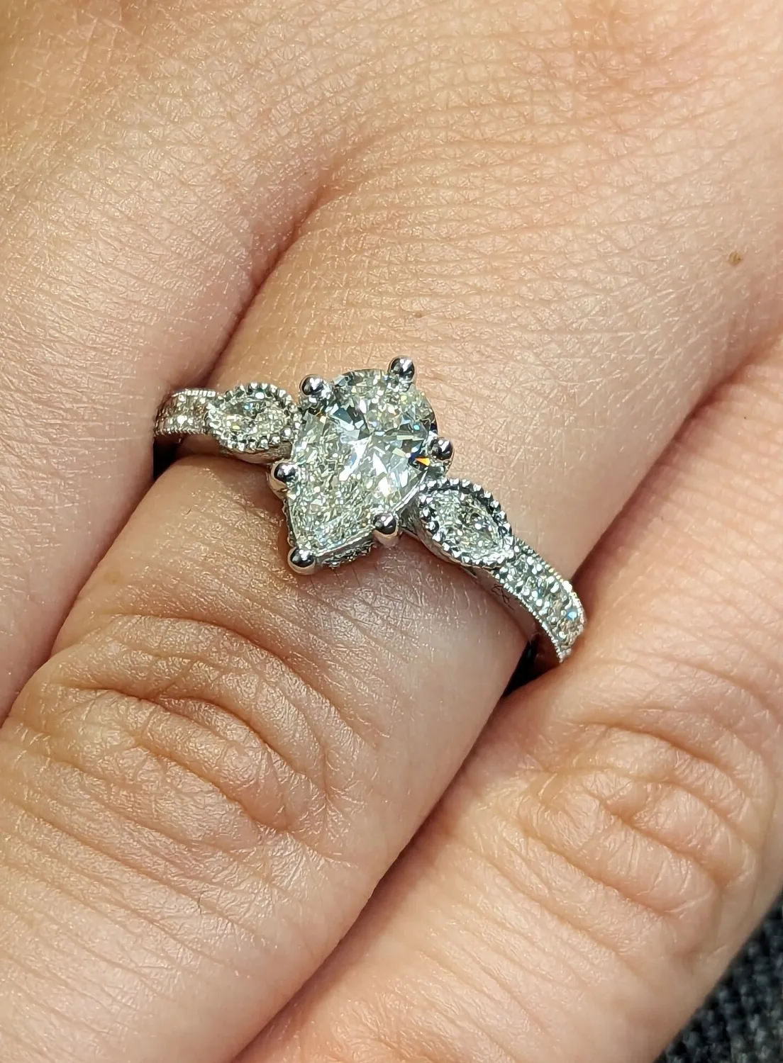 Authentic Love's Elegance: 3 Stone Pear Moissanite Art Deco Wedding Ring