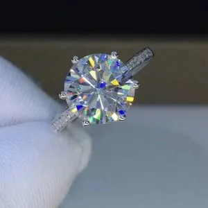 Authentic 3 CT Round Cut Brilliant  Moissanite Solitaire Engagement Ring White Gold Plated