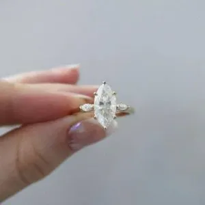 Authentic 3 Ct Marquise Cut Moissanite Three Stone  Engagement Ring 14K Yellow Gold Plated