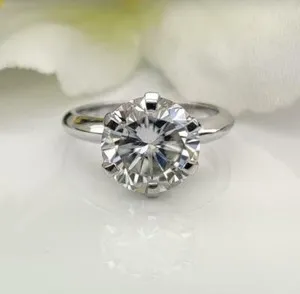 Authentic 3 Ct Round Colorless Moissanite Solitaire Engagement Ring 14K White Gold Plated