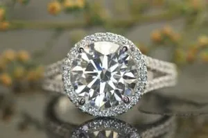 Authentic The Celestial Bond: 3 Ct Round White Moissanite Split Shank Ring in 14K White Gold Finish