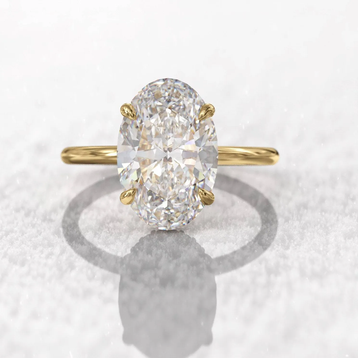 Authentic 3Ct Oval Cut Moissanite Hidden halo Engagement Ring 14k Yellow Gold Plated