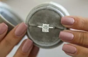 Authentic The Radiant Vow: 3 Ct Cushion Moissanite & 14K White Gold Plated Ring