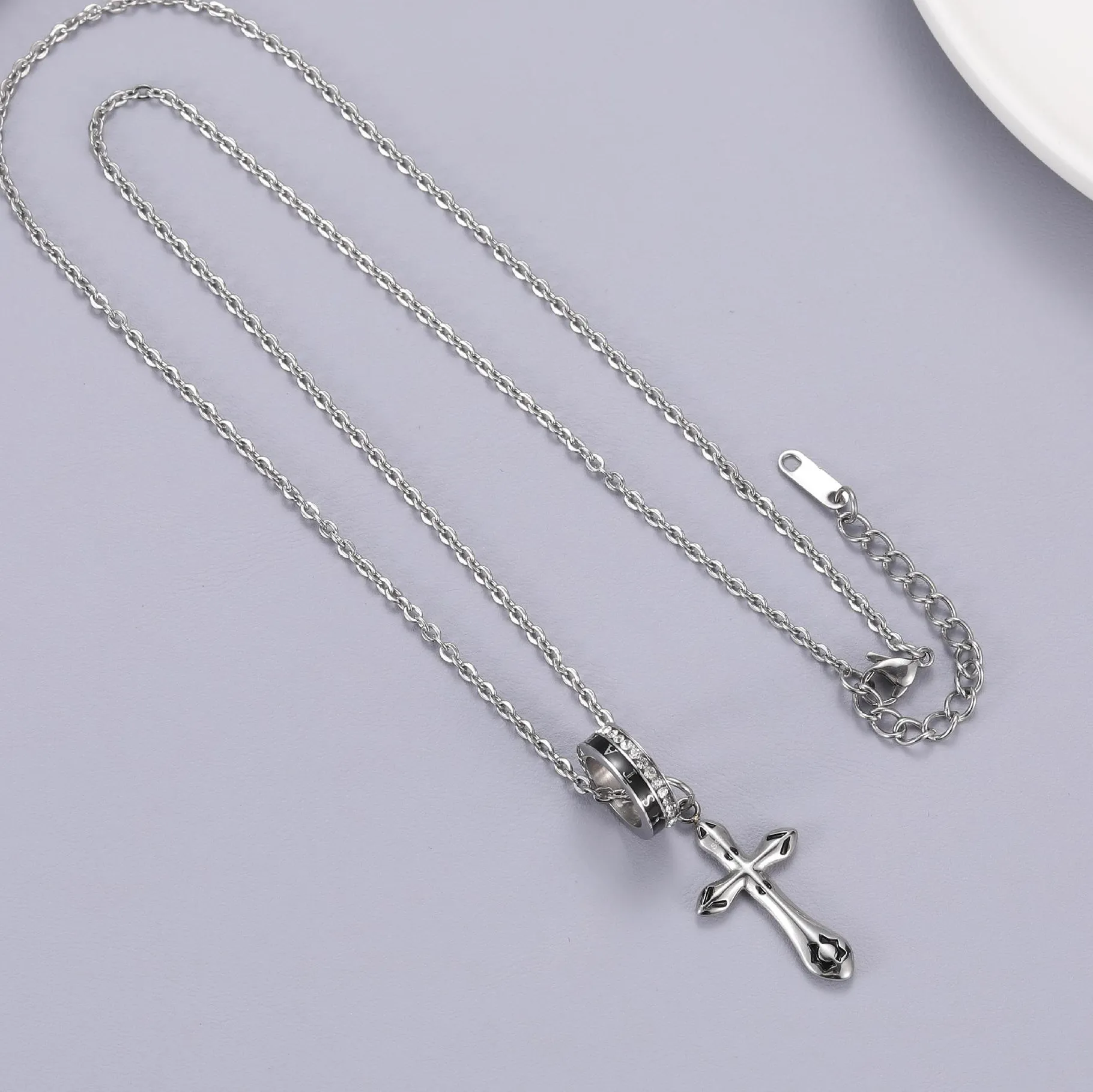 Authentic Cross Pendant Necklace Punk Gothic Minimalist Silver Chain Jewelry