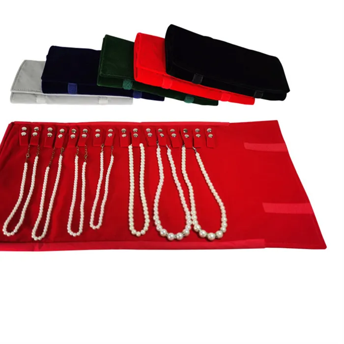 Authentic High-quality Velvet Color Necklace Jewelry Storage Roll Bag Necklace Storage Bag Travel Convenient Storage Props 5 Colors