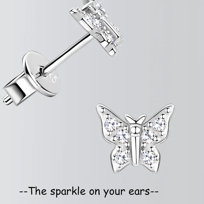 Authentic Ehhai Full Round Cut Moissanite Butterfly Stud Earring for Women S925 Sterling Silver Piercing Earrings Jewelry Gifts Pendientes