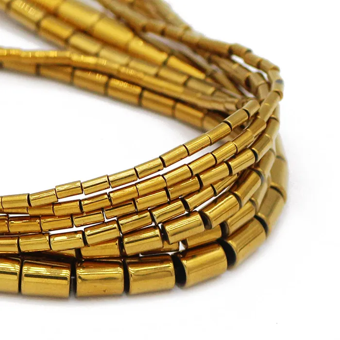 Cylinder Shape Natural Stone Gold Color Hematite Spacer Loose Beads For Jewelry Making Diy Bracelet Necklace Findings 4- 8Mm