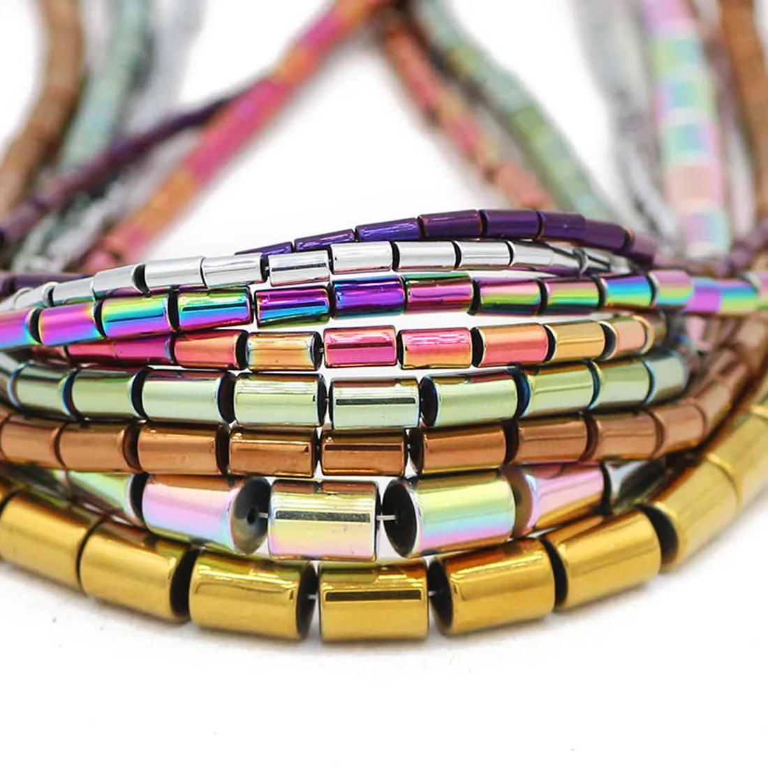 Authentic 4- 8Mm Multicolour Plating Cylinder Shape Natural Stone Hematite Spacers Loose Beads For Jewelry Making Diy Bracelet Accessories
