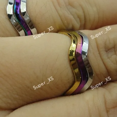 Authentic 30Pairs Whole Stainless Steel Fashion Unisex 3 in 1 Wave Rings For Women Jewelry Bulk Lots LR356 Free Shipping