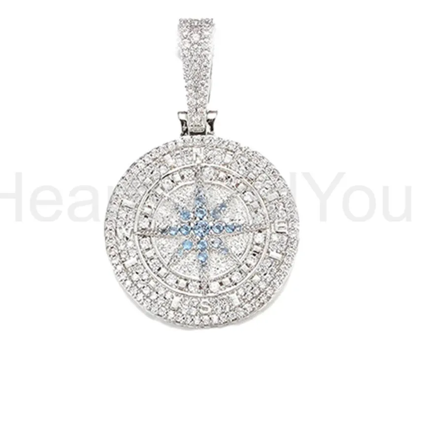 Authentic 4ct Round Cut Simulated Diamond Compass Men Pendant White Gold Plated NO CHAIN