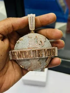 Authentic 6TCW Round Cut Lab Created Diamond Iced Out Globe Pendant 14k Rose Gold Plated